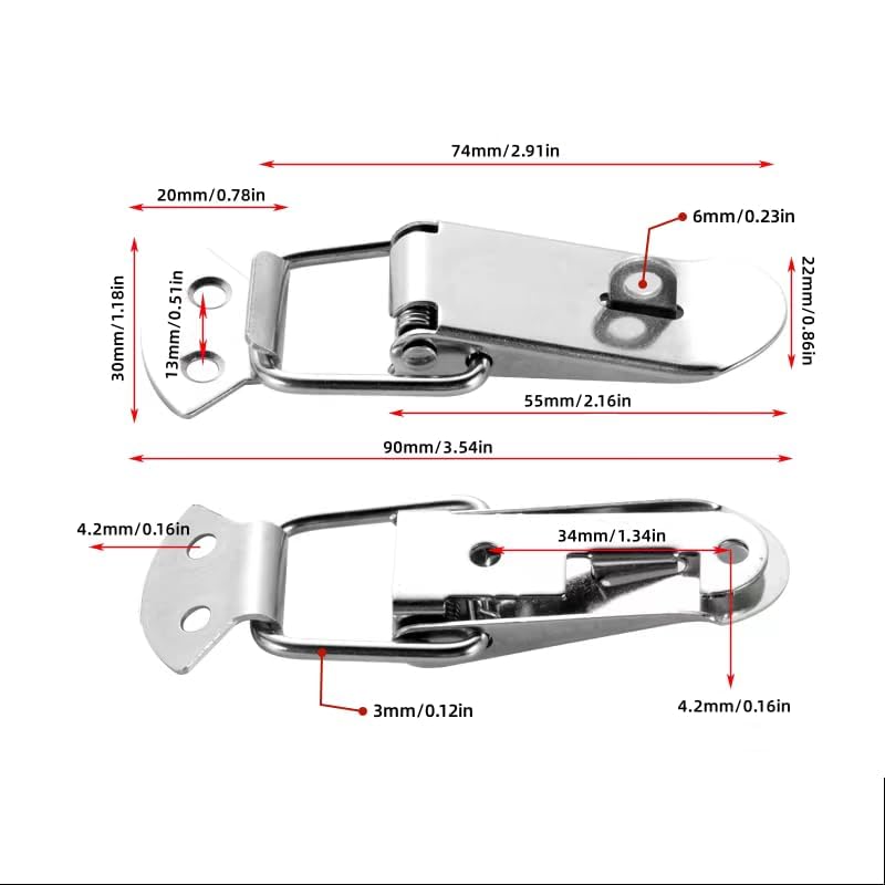 Latch, Stainless Steel Spring Loaded Toggle Latch,With locking hole, Silver Catch Hasp Clamp Clip Lock with for Cabinet, Wooden Case, Box (4 Pack)