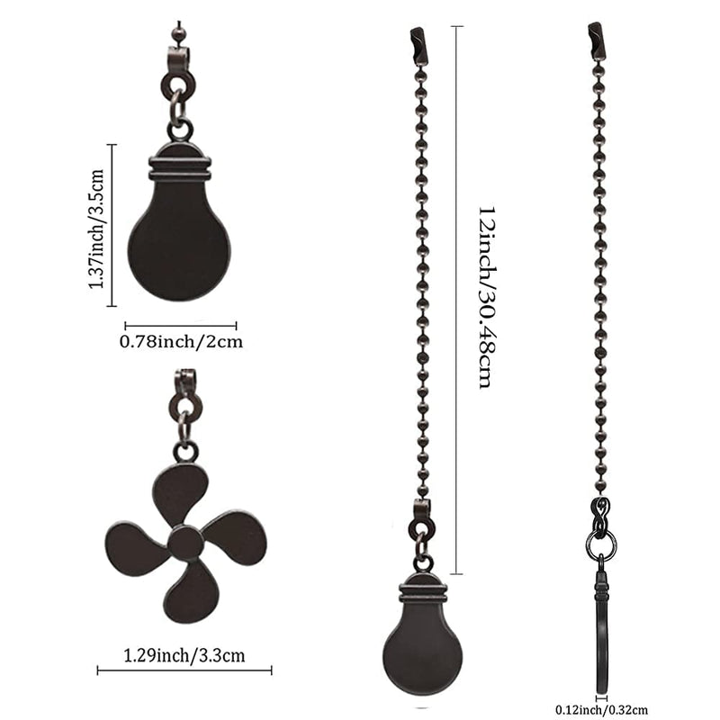 Ceiling Fan Chain Extender Light Pull Chain Set, 12 Inch Ornaments Extension Chains with Decorative Light Bulb and Fan Cord for Ceiling Light Lamp Fan Chain,Black Copper Black Copper