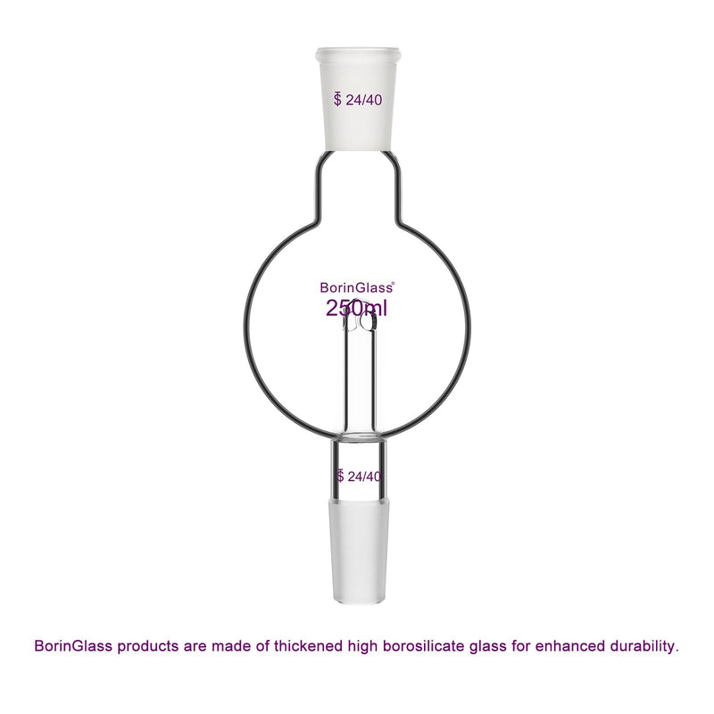 BorinGlass Rotary Evaporator Bump Trap, 24/40 Joint, 250ml Lab Anti-Bumping Bulb for Distillation, Heat & Chemical Resistant 250 ml