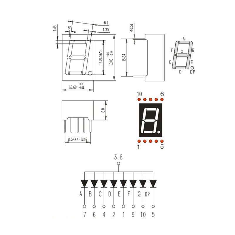 PATIKIL LED Display Digital Tube, 20 Pack Common Anode 7 Segment 10 Pin 1 Bit 2.1V 0.56" Digit Height LED Display Module for Electronic Driver Board, Red