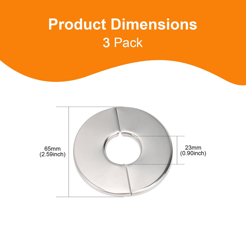 Wall Split Flange, HONSNKS 3Pcs Self Adhesive Round Escutcheon Plate 304 Stainless Steel Wall-mounted Pipe Hole Cover for Various Pipes (0.9inch/23mm ID) S