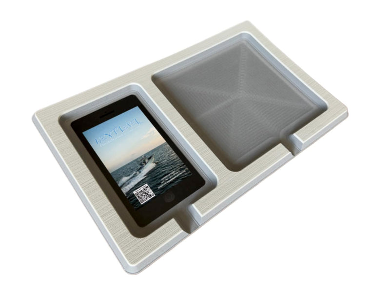| 13mm Phone & Accessories Boat Double Dash Holder | SeaDek | Adhesive Backing | Separate Compartments for Phones & Fishing/Boating Tools | Cool Gray/Storm Gray