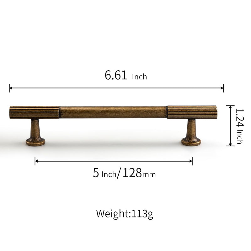 YAGU 6 Pack Antique Brass Kitchen Cabinet Pulls 5 Inch(128mm) Hole Center Solid Vintage Bronze Dresser Drawer Handles Aged Furniture Hardware for Cupboard Wardrobe Closet Vanity 5''/128MM Hole Center