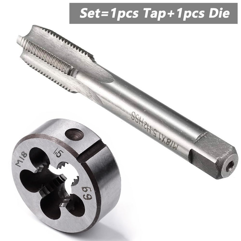 M18 X 1.5 Metric Tap and Die Set M18 X 1.5mm HSS Straight Fluted Machine Thread Right Hand Screw Tap and Round Threading Die m18*1.5