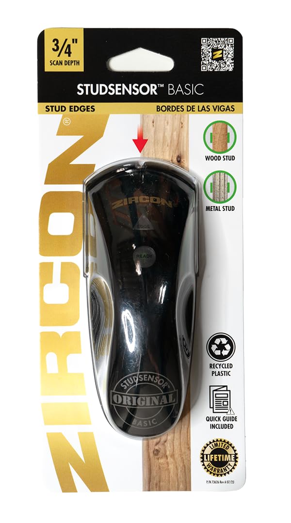 Zircon StudSensor Basic SL Wall Stud Finder – Edge Detection for Wood and Metal Studs Behind Drywall, LED Edge Alerts and SpotLite Beam for DIY Picture, Shelf and TV Mounting