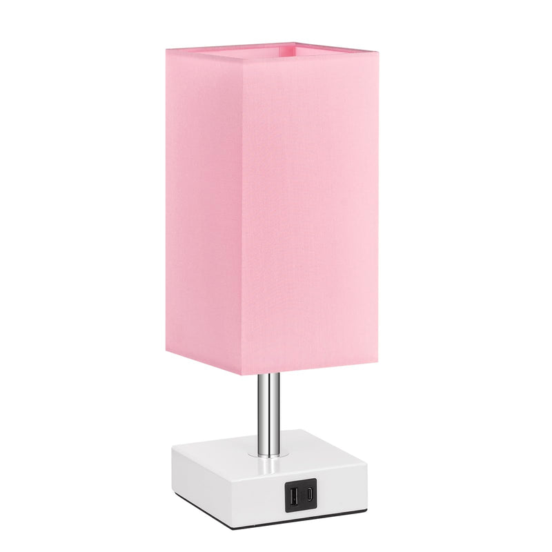 Ambimall Touch Control Table Lamp with 2 USB Charging Ports, 3 Way Touch Lamps Beside Desk, Nightstand Lamp for Bedrooms Living Room, Pink Shade with White Base, LED Bulb Included(Pink) A：pink