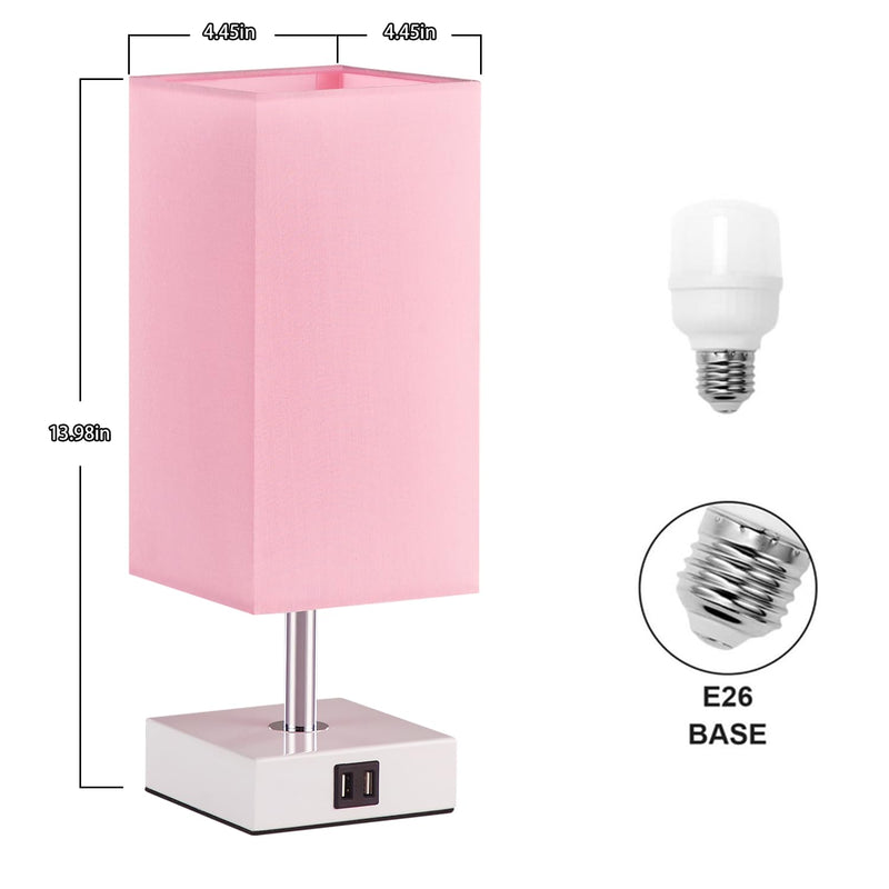 Ambimall Touch Control Table Lamp with 2 USB Charging Ports, 3 Way Touch Lamps Beside Desk, Nightstand Lamp for Bedrooms Living Room, Pink Shade with White Base, LED Bulb Included(Pink) A：pink