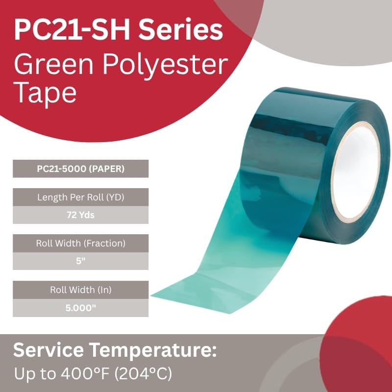 Caplugs PC21-5000 PC21-SH Series – 2 Mil Thick Green Paper Tape, 1 Roll 5" W x 72 Yds L, High Temperature Masking Up to 400°F (204° C), Powder Coating, E-Coating, Anodizing (SH-47604)