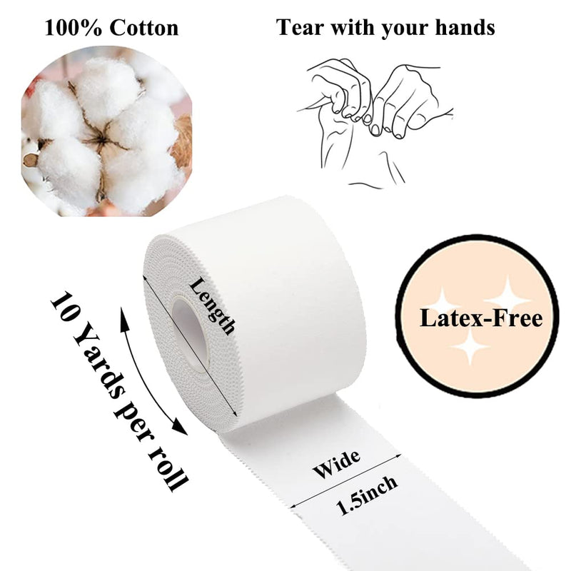 Athletic Tape,5 Pack White Sports Tape,Very Strong No Sticky Residue Wrist Ankle Tape for Gymnastics Boxing Lacrosse Climbing Hockey Bat Injuries Medical (1.5 Inches) White Athletic Tape (Cotton) -5 Rolls