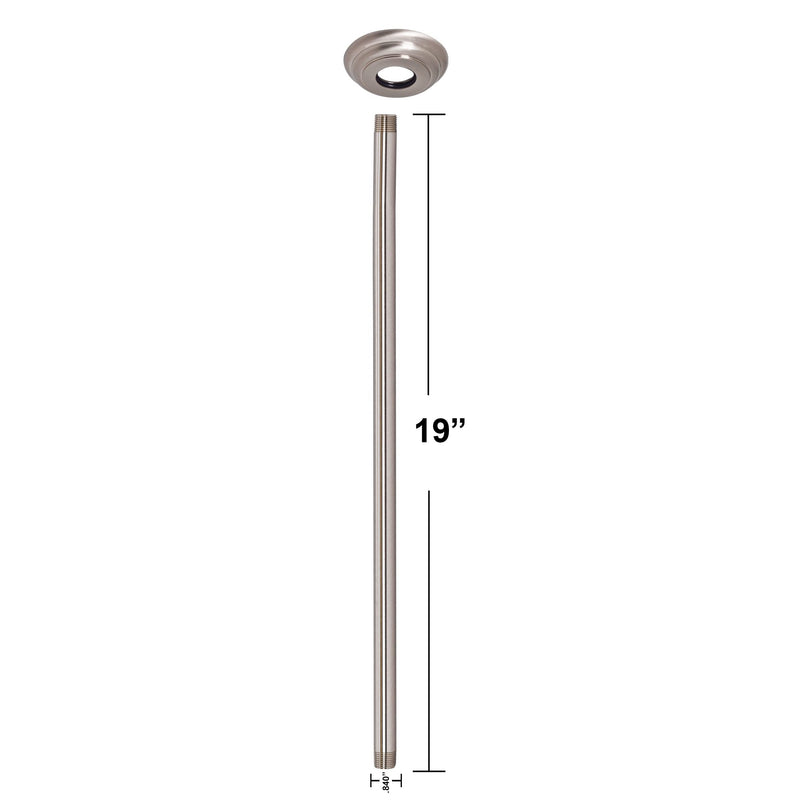 Westbrass A3619A-07 1/2" IPS x 19" Round Ceiling Mount Shower Arm with Flange, Satin Nickel