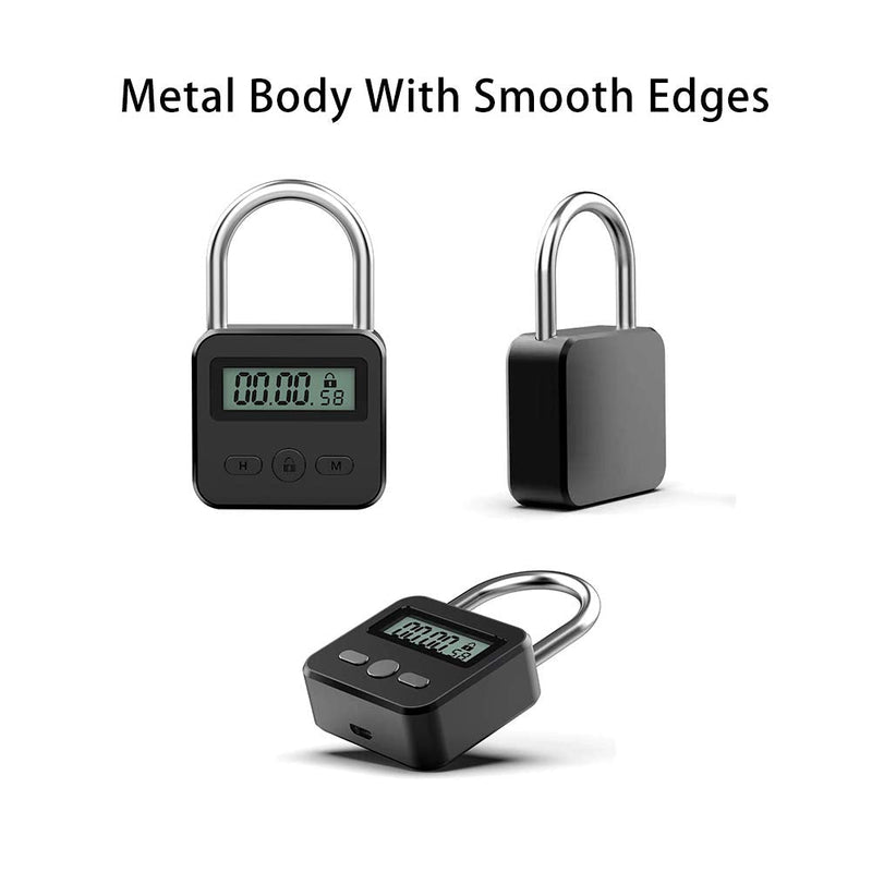 Metal Timer Lock, LCD Display Multi-Function Electronic Time, 99 Hours Max Timing, USB Rechargeable Timer Padlock (Black) Black