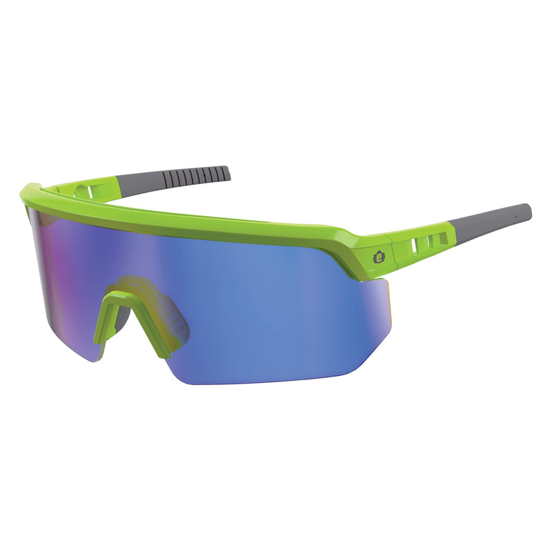 Ergodyne Skullerz AEGIR Anti Scratch Safety Sunglasses, Anti-Fog, ANSI z87.1 Lime Frame, Blue Mirror Lens
