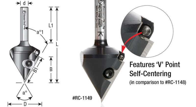Amana Tool RC-1147 V Groove Router Bit CNC Insert 60 Deg x 21/64 x 1/4 Inch Shank, Miter Fold Blade, Signmaking and Lettering