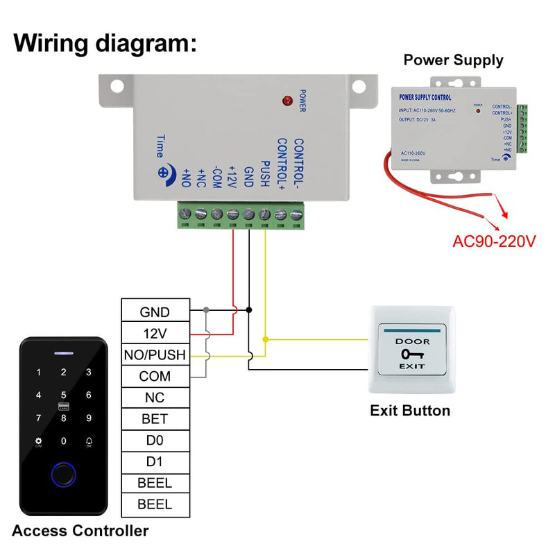 Bluetooth Tuya Door Access Control System Kit IP68 Waterproof RFID Keypad NFC Fingerprint Password Lock + Power Supply +10pcs Keyfobs (Without Lock) Without Lock