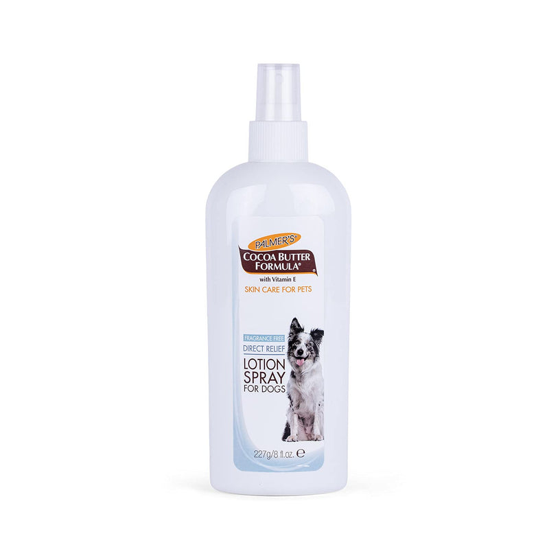 Palmer's for Pets Cocoa Butter Formula Dry Skin Relief Spray for Dogs, Direct Spray-On Lotion with Vitamin E to Soothe Dry and Itchy Skin, No-Mess Application, 8 Fl Oz Relief Lotion Spray