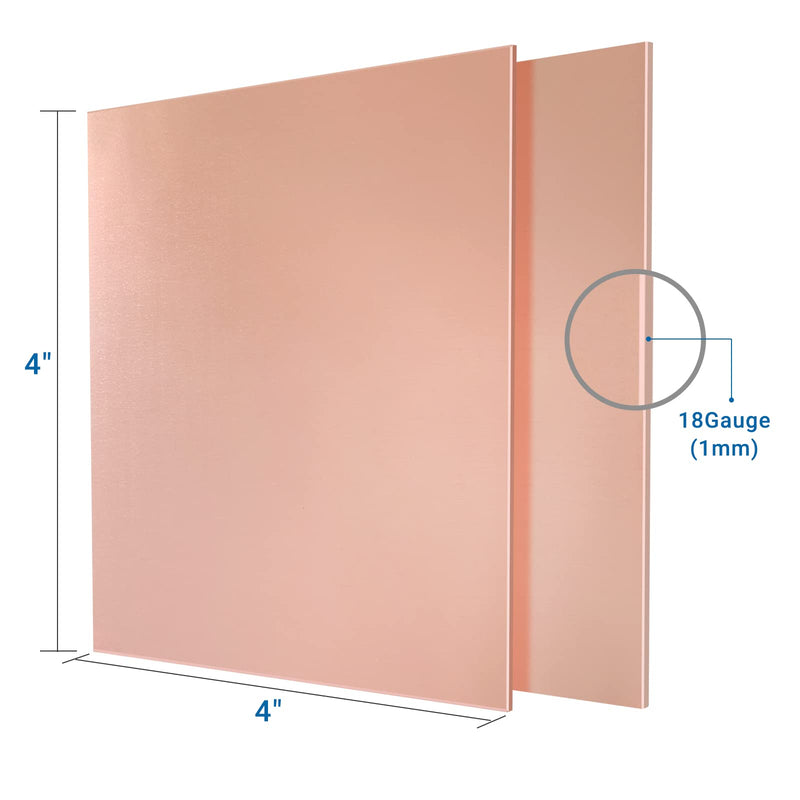 2 Pieces 99.9% Pure Copper Sheet, 4" x 4",18 Gauge(1mm) Thickness, Film Attached Copper Plate, Great for Jewelry, Crafts, modelers 2 2 Pieces 4" x 4",18 Gauge