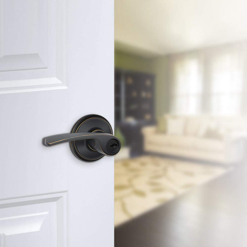 SCHLAGE F51A MER 716 Merano Lever Keyed Entry Lock, Aged Bronze