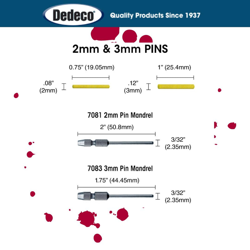 Dedeco Sunburst - 3mm Pins - Precision Thermoplastic Rotary Cleaning and Polishing Tool Set, Assorted: 8 Each 6 Grit Textures Plus 7083 Mandrel (49 Piece) 3mm - Asst: 8 Each 6 Grit Textures & 7083 Mandrel 49
