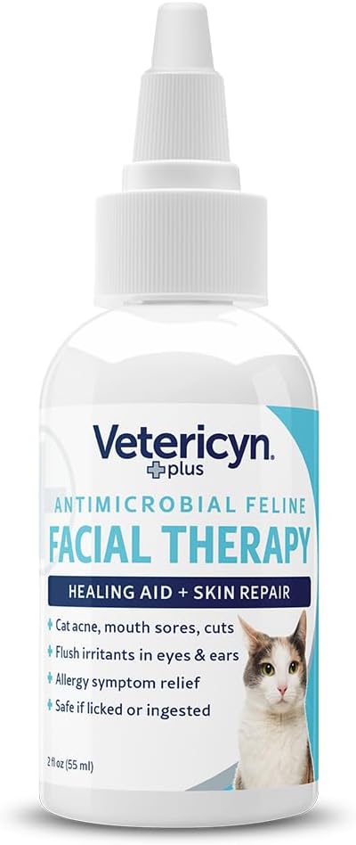 Vetericyn Plus Feline Facial Therapy. to Care for Cat Acne, Cuts, Mouth Sores, and Irritated Eyes and Ears on Cats of All Ages. Non-Toxic and Safe if Ingested. (2 oz)