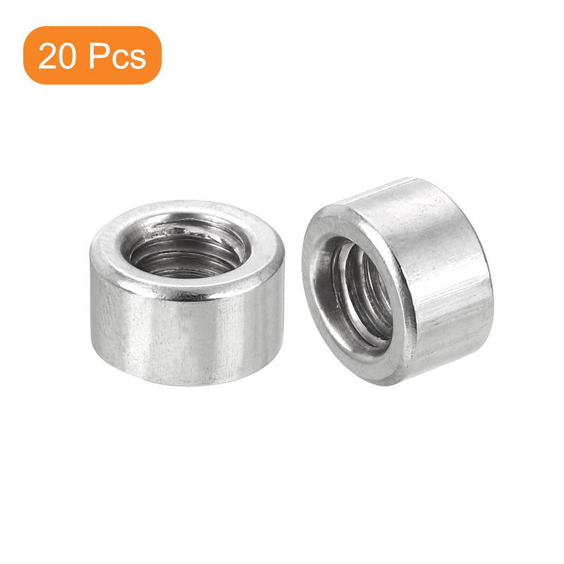 uxcell 20Pcs Round Weld Nuts, M6x6x10mm Long Weld on Bung Female Nut Threaded - 304 Stainless Steel Round Connector Nuts Sleeve Rod Bar Stud, Silver 20
