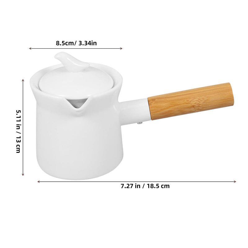 BESTonZON Mini Ceramic Milk Pot 12Oz Small Saucepan with Handle and Spout for Heating Milk Sauces Butter Warmer in Kitchen and Household Use