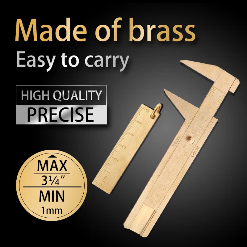 Mini Brass 80mm Double Scale Caliper Portable Sliding Measurement Tool for Measuring Gemstones and Jewelry Components Bead (1PC Caliper and 1pc 60mm Brass Ruler)