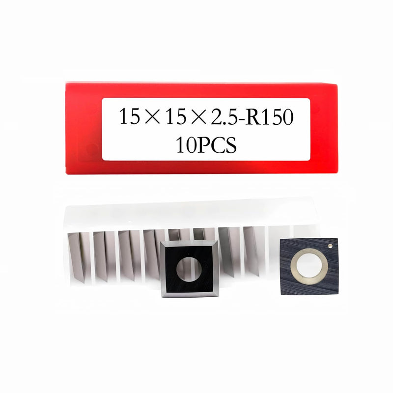 10 Pcs Square Carbide Inserts Knives for Planer Helical Cutterhead, 15x15x2.5mm 30° Angle R150 Radius Woodturning Tool Replacement 15x15x2.5-30-R150