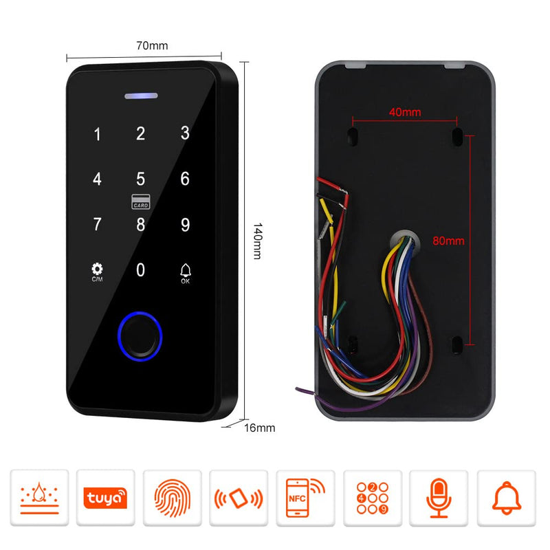 NFC Bluetooth Tuya Access Controller IP68 Waterproof RFID Keypad Fingerprint Biometrics Smart Password Lock System + 10pcs 13.56MHz Keyfobs