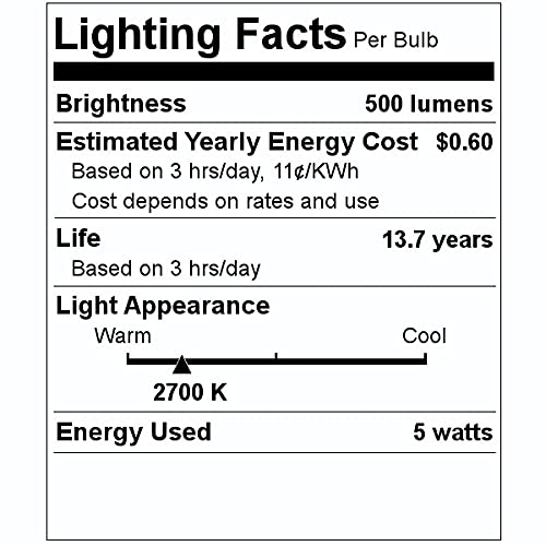 Bulbrite 776626 5 Watt B11 LED Filament Light Bulb, E12 Candelabra Base, 2700K 500 Lumens, 60W Equivalent (4 Pack) 4