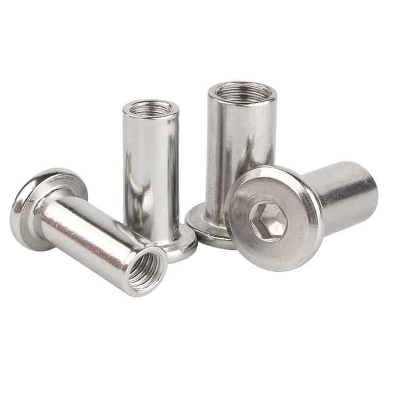 5 Pcs M6 x 10mm Hex Socket Screw Rivet Insert Nut 304 Stainless Steel Flat Head Barrel Nuts Internal Thread Cylindrical Nut Rivnut Locking Screws or Bolts Silver M6x10mm