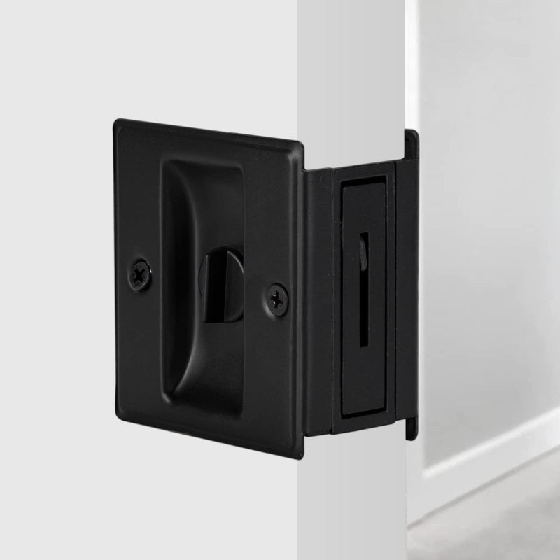 HOME MASTER HARDWARE Privacy Pocket Door Lock Pull Replace Damaged Or Old Sliding Door Locks Premium Quality Solid Brass Matte Black 2-3/4”x2-1/2”, for 1-3/8” Thickness Door (2 Pack) 2-3/4”x2-1/2” Black-2pack