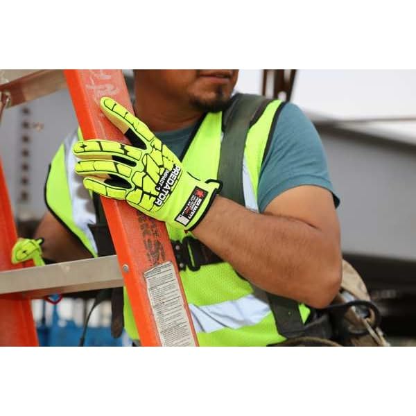 MCR Safety Gloves PD4900M Predator Mechanic Gloves, Hi-Visibility Cut Resistant Work Gloves, Medium, 1-Pair