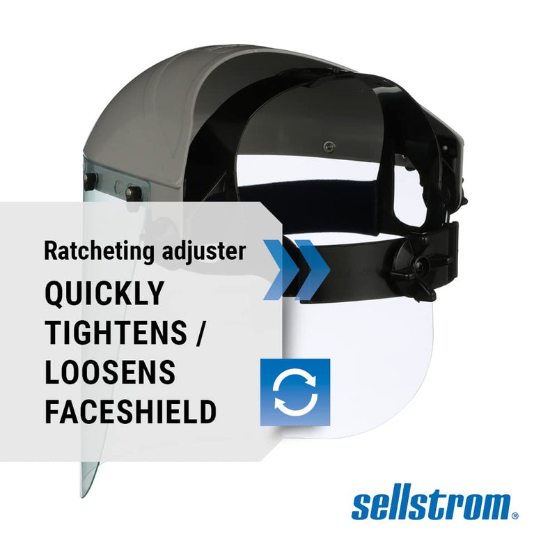 Sellstrom Advantage Face Shield - Lightweight Mask with Crown & Ratchet Headgear, for Work, Grinding, Cutting - ANSI Z87.1 - Clear Uncoated Polycarbonate Window Standard Binding