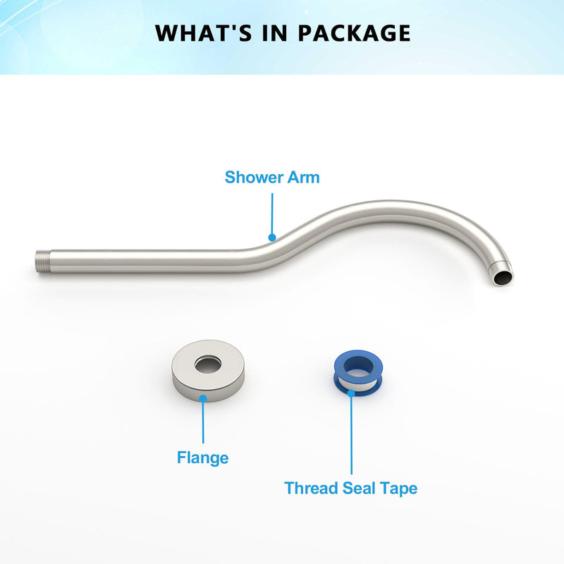Lordear Shower Extension Arm Solid Brushed Nickel T304 Stainless Steel 17 Inch Extension Shower Arm with Flange Shower Head Pipe For Rain Shower Heads
