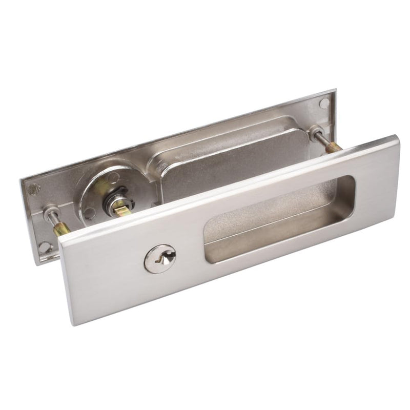 CCJH Sliding Door Lock Invisible Recessed Handle Latch with Keys for Pocket Door Barn Wood Door Interior Privacy Furniture Hardware Silver