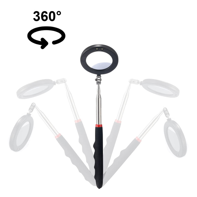 4PCS Telescoping Inspection Mirror LED Lighted Inspection Mirror for Mechanic Checking Vehicle, Car, Eyelashes, Mouth, Small Parts Observation (Extendable, Rectangle & Round)