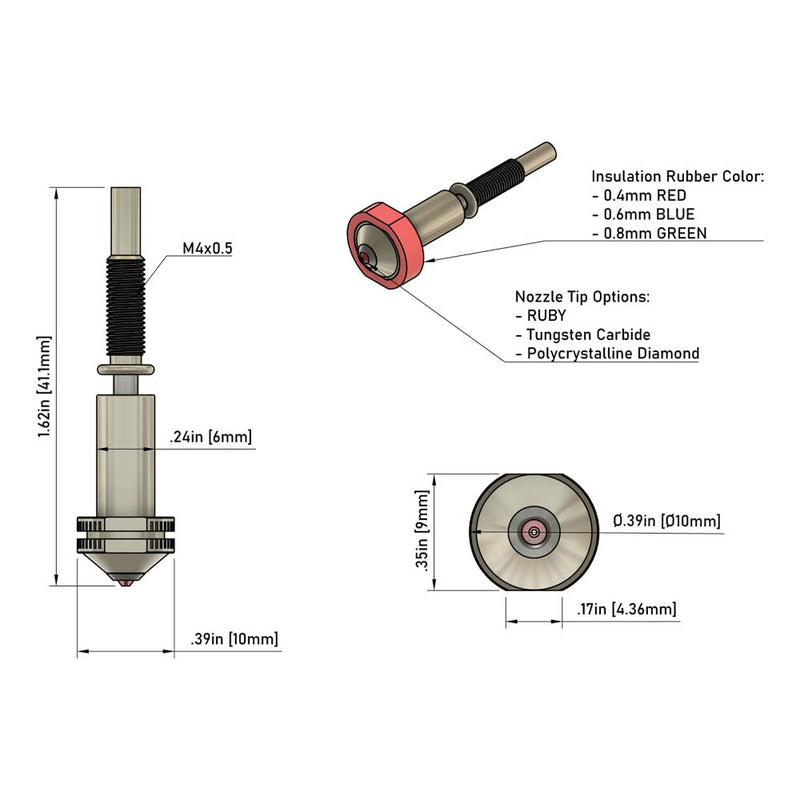 Rapid Change Tungsten Carbide Nozzle 0.4mm for E3D Revo HotEnd, Less Brittle, High Thermal Conductivity Abrasion Resistance for Precision Additive Manufacturing