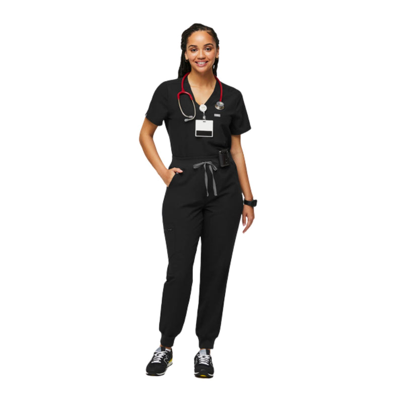 FIGS Zamora High Waisted Jogger Style Scrub Pants for Women — Slim Fit, 6 Pockets, High Rise Yoga Waistband Women Scrub Pants Regular Small Black