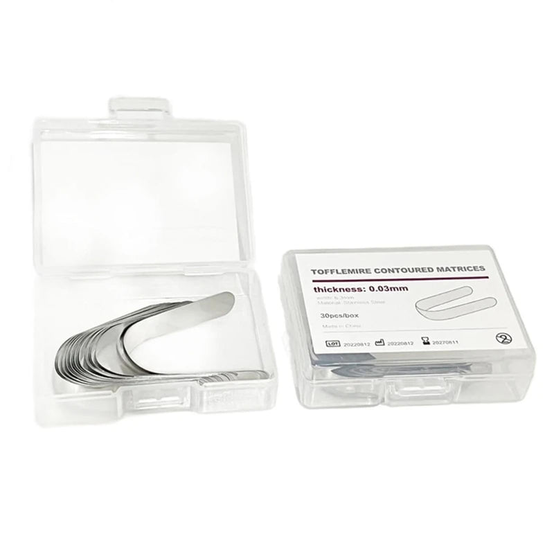 30Pcs Dental Tofflemire Matrix Bands, Metal Restoration Matrix Bands for Premolar and Molar (0.03mm) 0.03mm