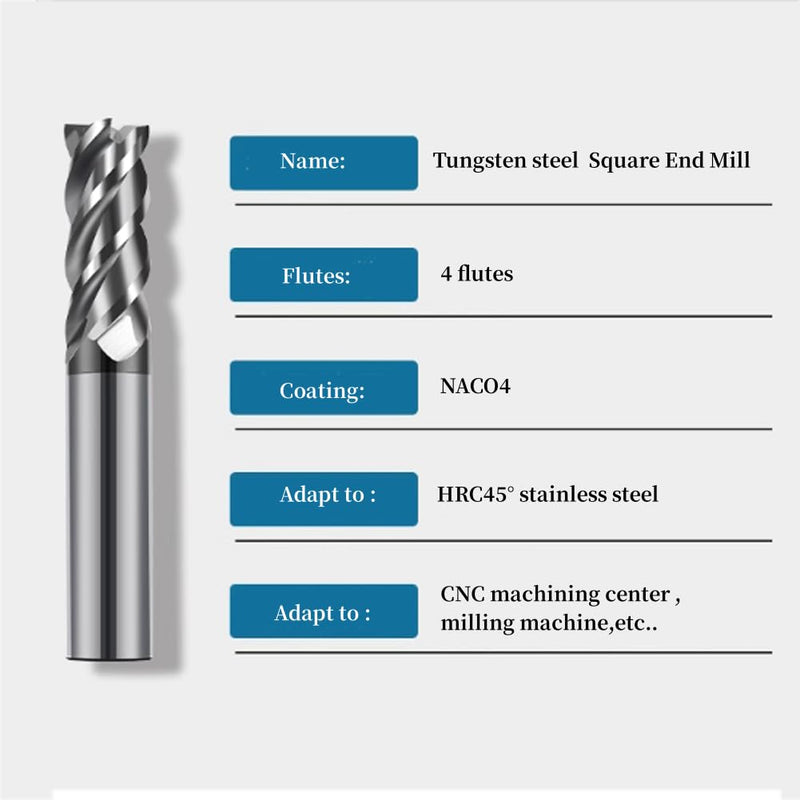 2PCS 1/2'' Carbide Square End Mill Bits Set, Milling Bits Cutter 1/2 Carbide End Mills for Alloy Steels/Hardened Steels, HRC 45 Deg Single End 4 Flute AlTiN Coating (2PCS 1/2in) 2PCS 1/2in