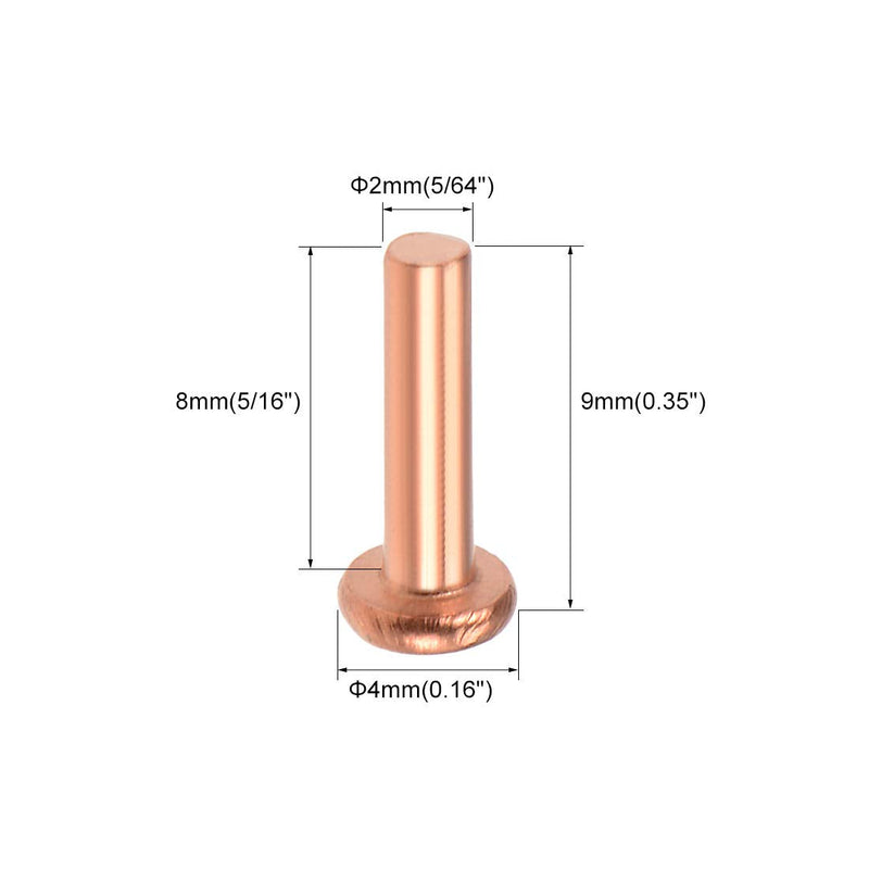 uxcell 100Pcs Copper Solid Rivets, 5/64" x 5/16" Flat Head Rivet Metal Fasteners for Electrical Applications, Leather Working Supplies 5/64" x 5/16" 100