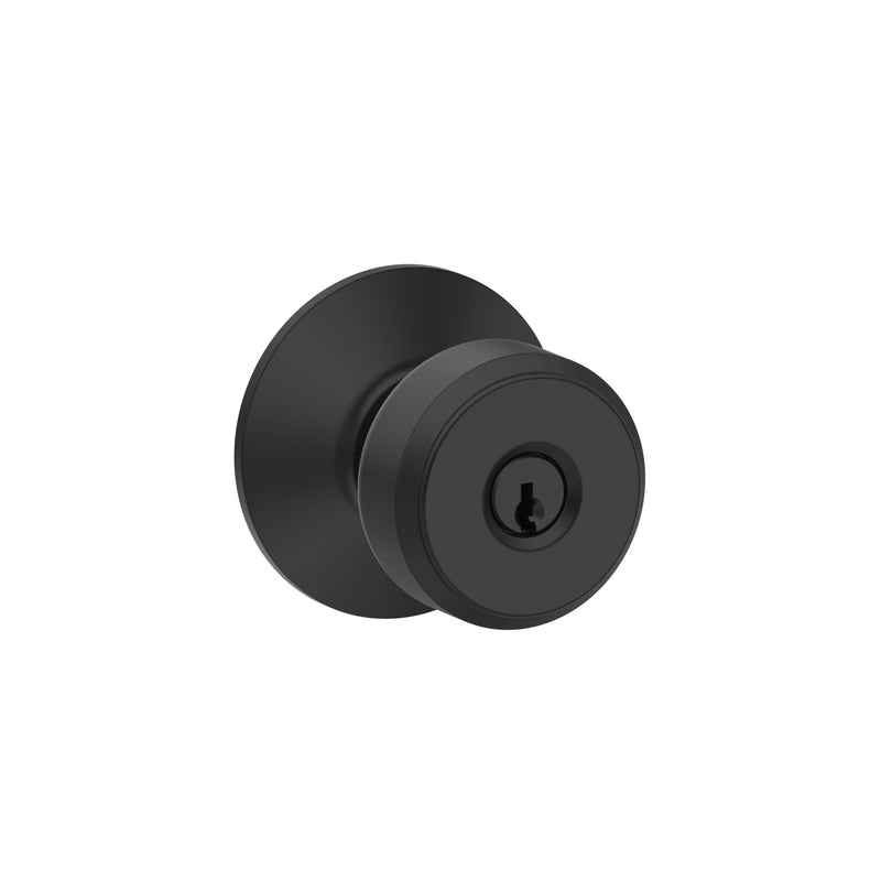 Schlage F51A BWE 622 Bowery Door Knob, Keyed Entry Lock, Matte Black Standard