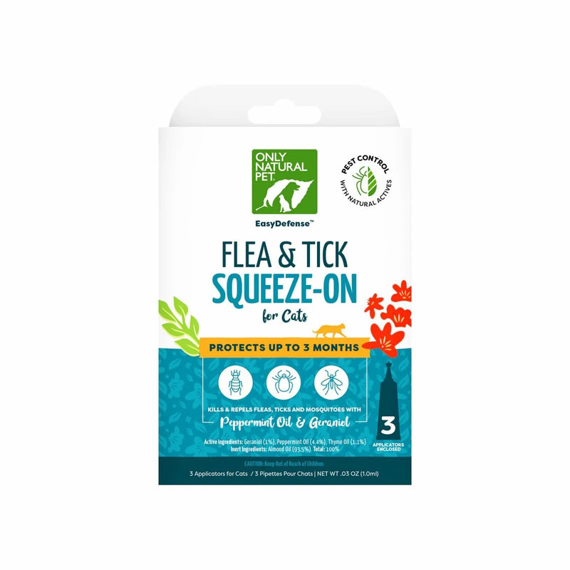 Only Natural Pet EasyDefense Natural Control Squeeze-On Drops - Plant-Based Formula for Cats Over 4 Months - Natural Topical Care Formula for Cats - Pet Health Protection - 3-Month Supply (2-Pack) 2-Pack