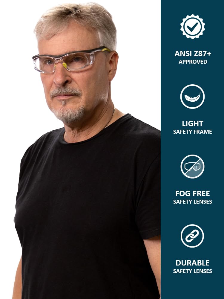 Safety Reading Glasses 206YB with Full Clear Magnifying Lenses, 1.00 to 3.00 Diopter, ANSI Z87 Approved Black/Yellow 2.75 Diopters