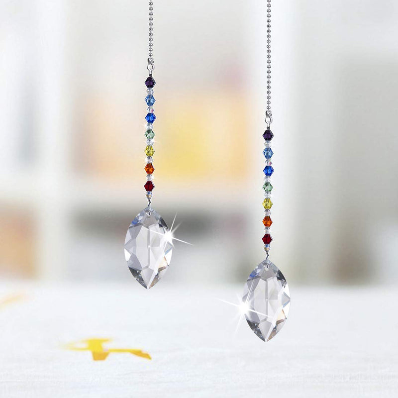 Crystal Ceiling Fan Pull Chains Chakra Hanging Pendants Prism Suncatcher, Pack of 2 (50mm Horse Eye) 38mm Horse Eye