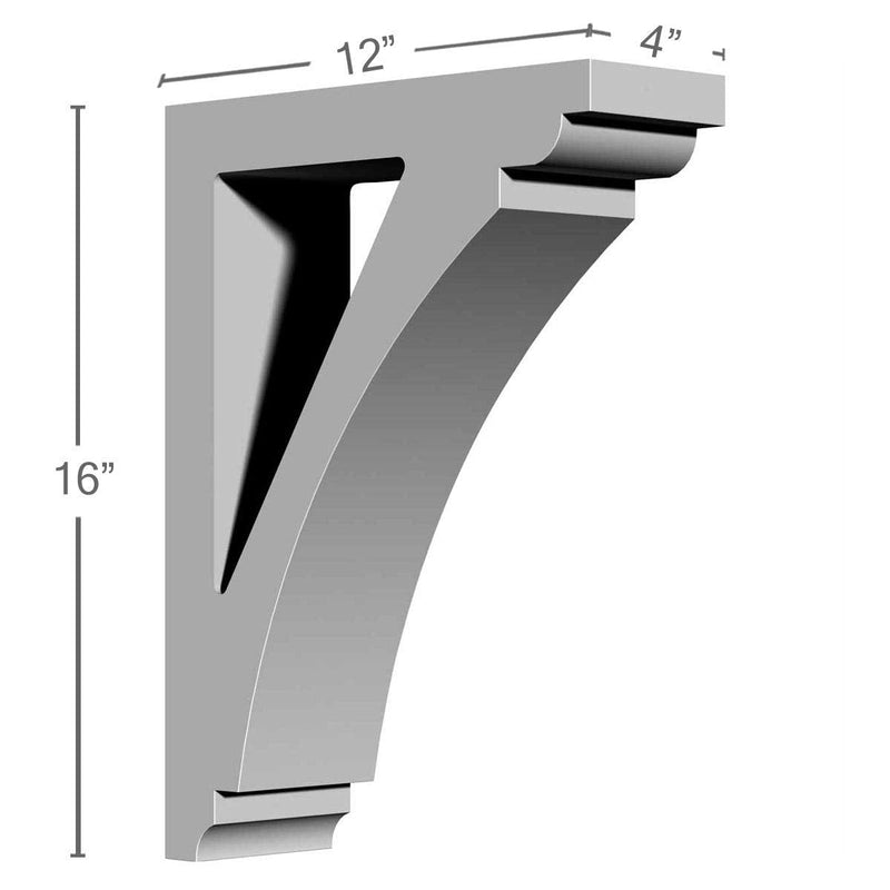 Ekena Millwork BKT04X12X16RI 4-Inch W x 12-Inch D x 16-Inch H Richmond Bracket 4"W x 12"D x 16"H 1