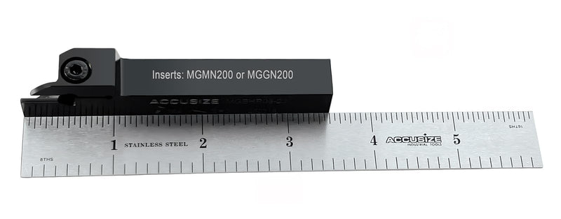 Accusize Industrial Tools 1/2" x 1/2'' Cut-Off Holder, Parting Tool, Mgehr08-2 of 2387-2004 with 10 Carbide Inserts for Cutting Aluminum | For Aluminum, MGGN200-LH Inserts Included, 1 Indexable Holder Plus 10 Carbide Inserts, 2387-0004INSA
