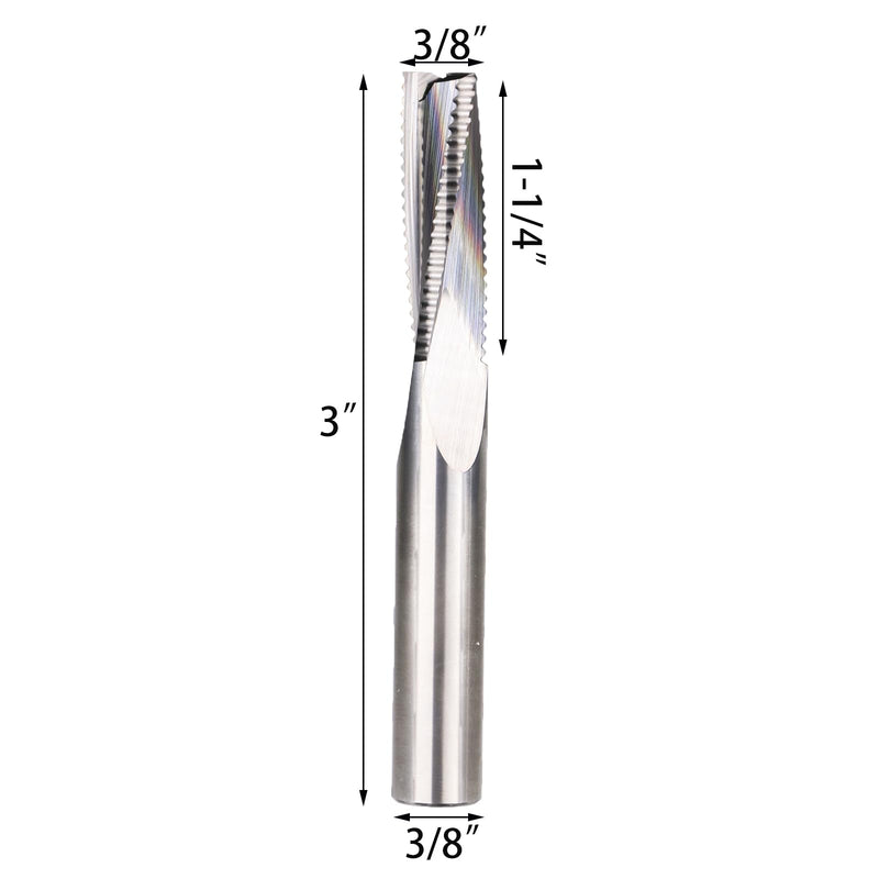 Ruhi ULH310 3 Flutes Low Helix Roughing Spiral Router Bit Up Cut CNC end Mill for Wood Carving Engraving 3/8" x 1-1/4"x 3" Shank 3/8" 1pc 3/8D*1-1/4CL*3OL upcut