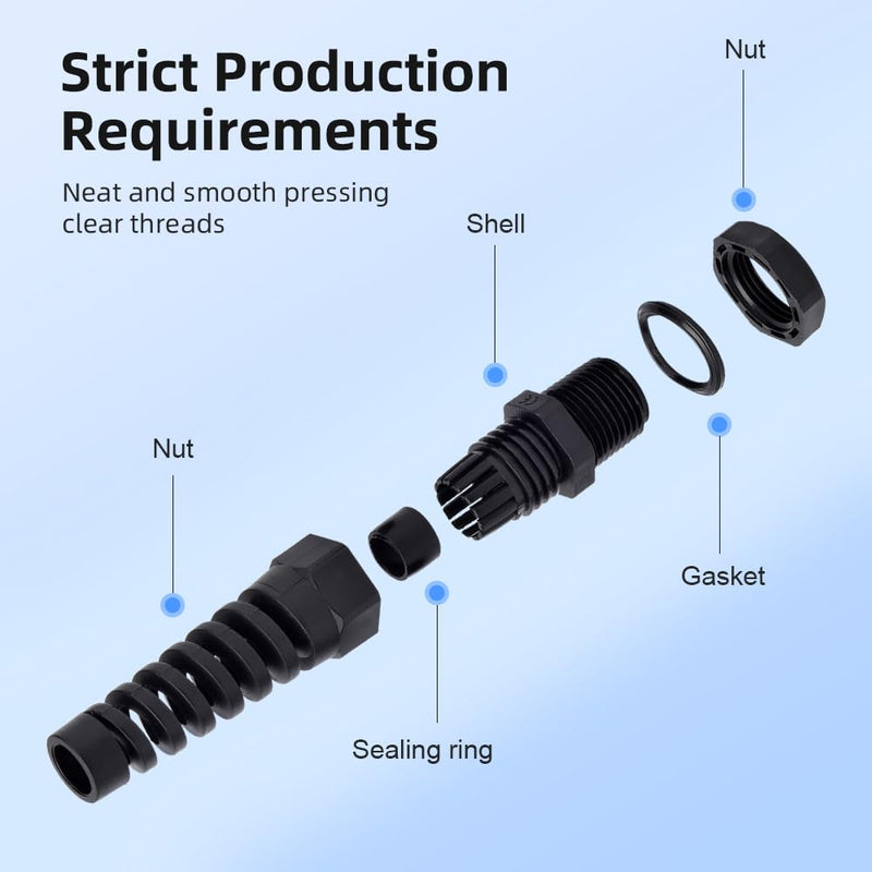 Strain Relief Cord Connector, CGELE 2 Pack NPT 3/4" Waterproof Cable Gland Cord Grip Spiral Adjustable Connector Strain Relief Cord Connectors Joints Nylon with Gaskets NPT 3/4" 2PCS