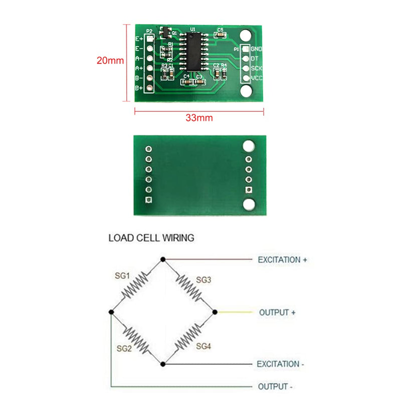 ShangHJ 4 Sets Digital Load Cell Weight Sensor + HX711 ADC Module Weighing Sensor for Arduino DIY Portable Electronic Kitchen Scale 20kg